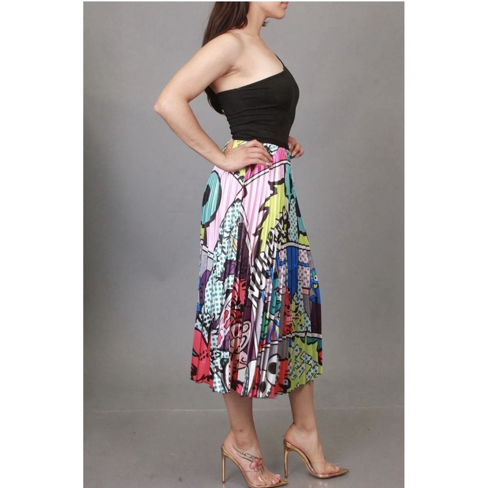 Sesame Street Inspired Pleated Midi Skirt Womens M Pop Art Cartoon Novelty